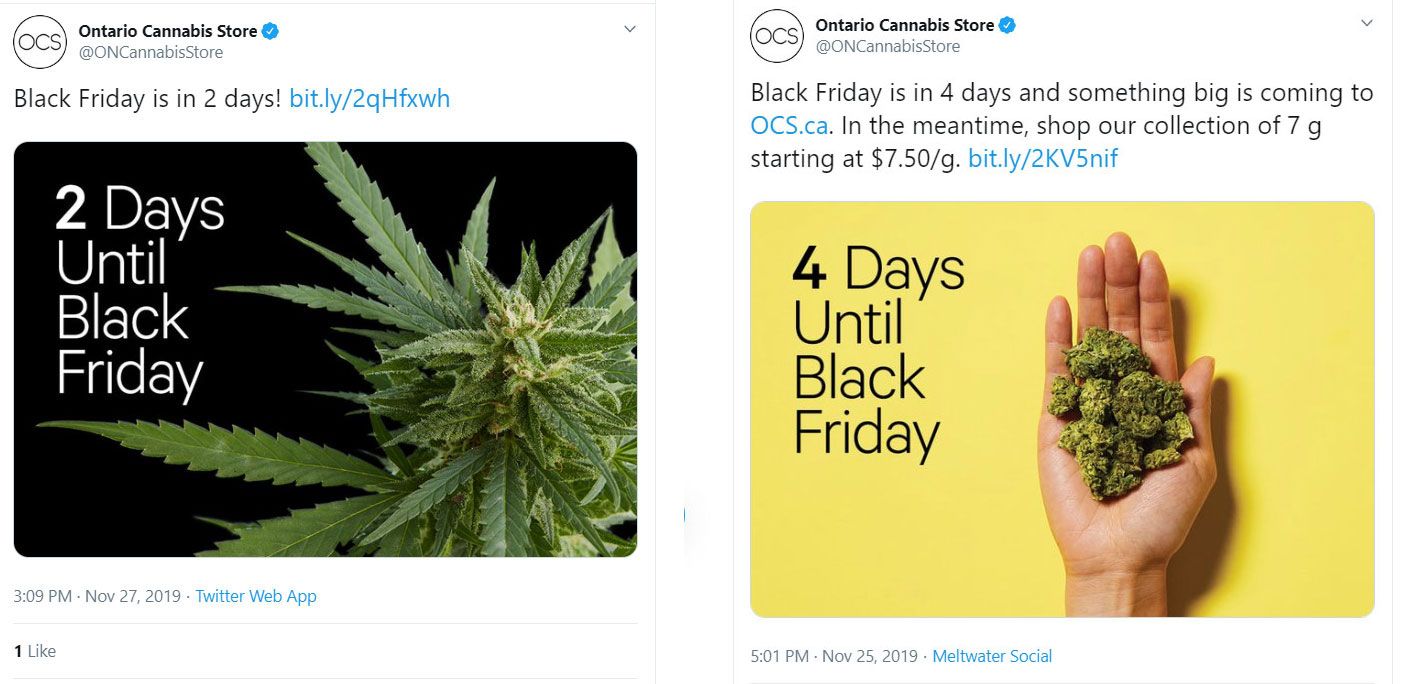 Canada cannabis advertising restrictions, Ontario Cannabis Store deletes Black Friday tweet &#8216;in consultation’ with federal regulator