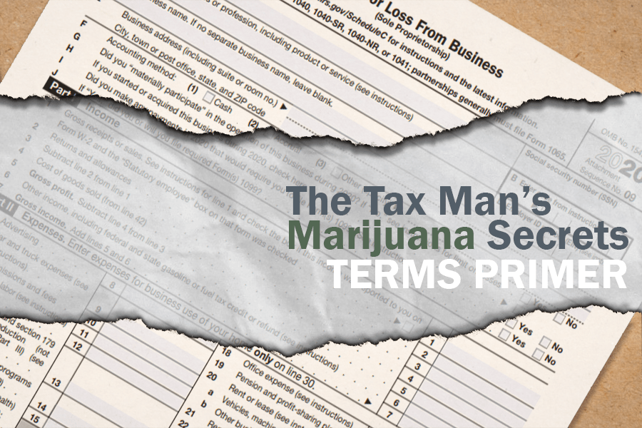 Logo art for "The Tax Man's Marijuana Secrets" terms primer