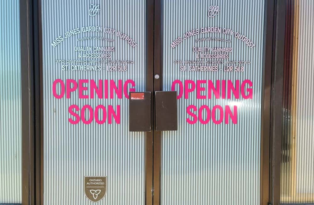 An Ontario marijuana store with an "opening soon" sign