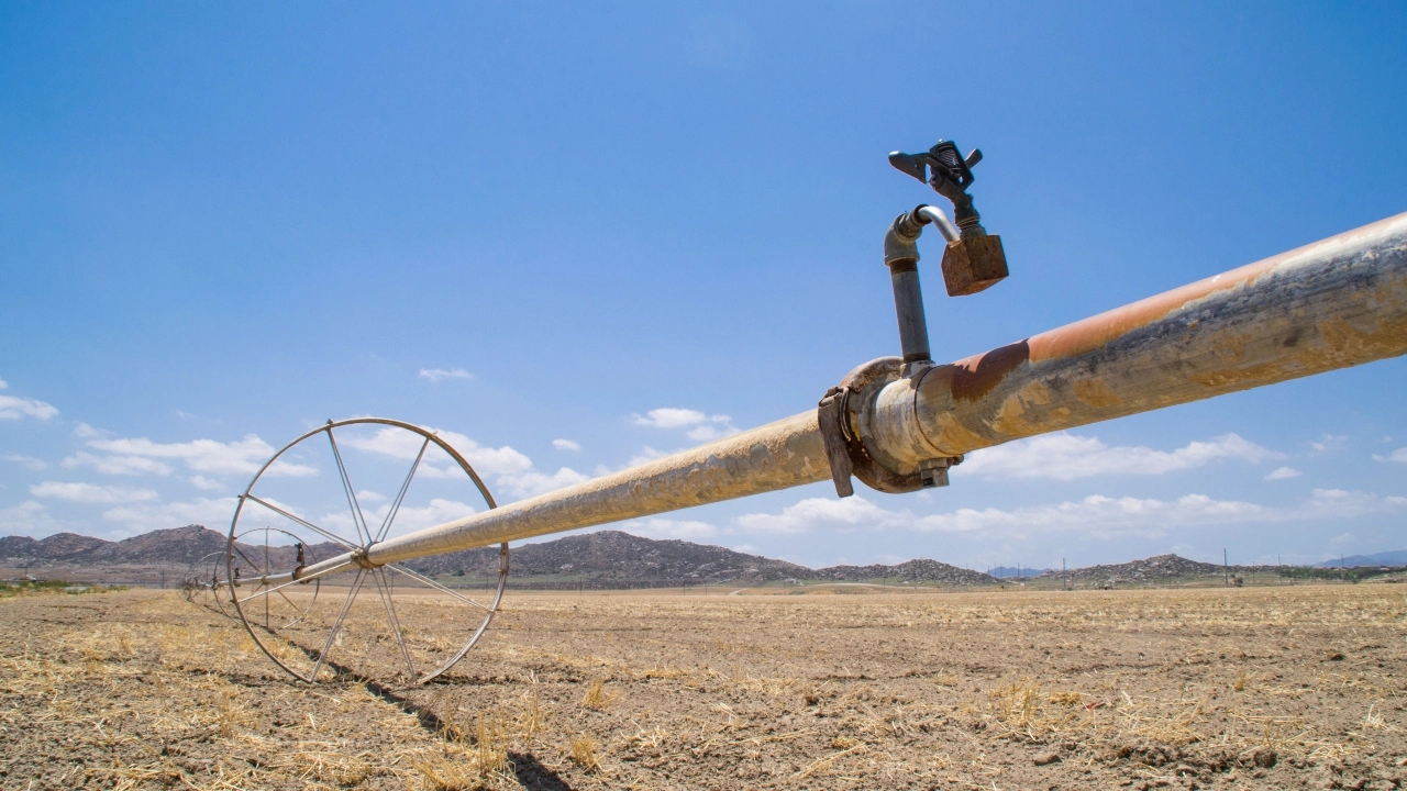 Image of an irrigation water pipe in California