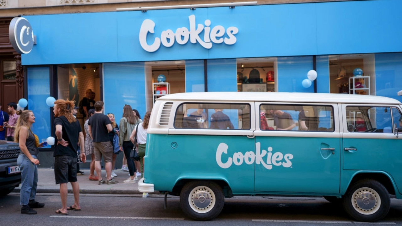 Image of a Cookies van in front of a Cookies store