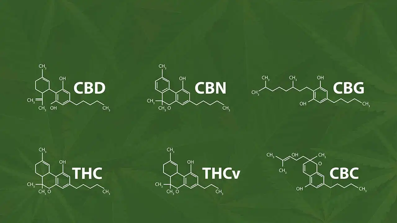 Image of a chalkboard containing a table of cannabinoids