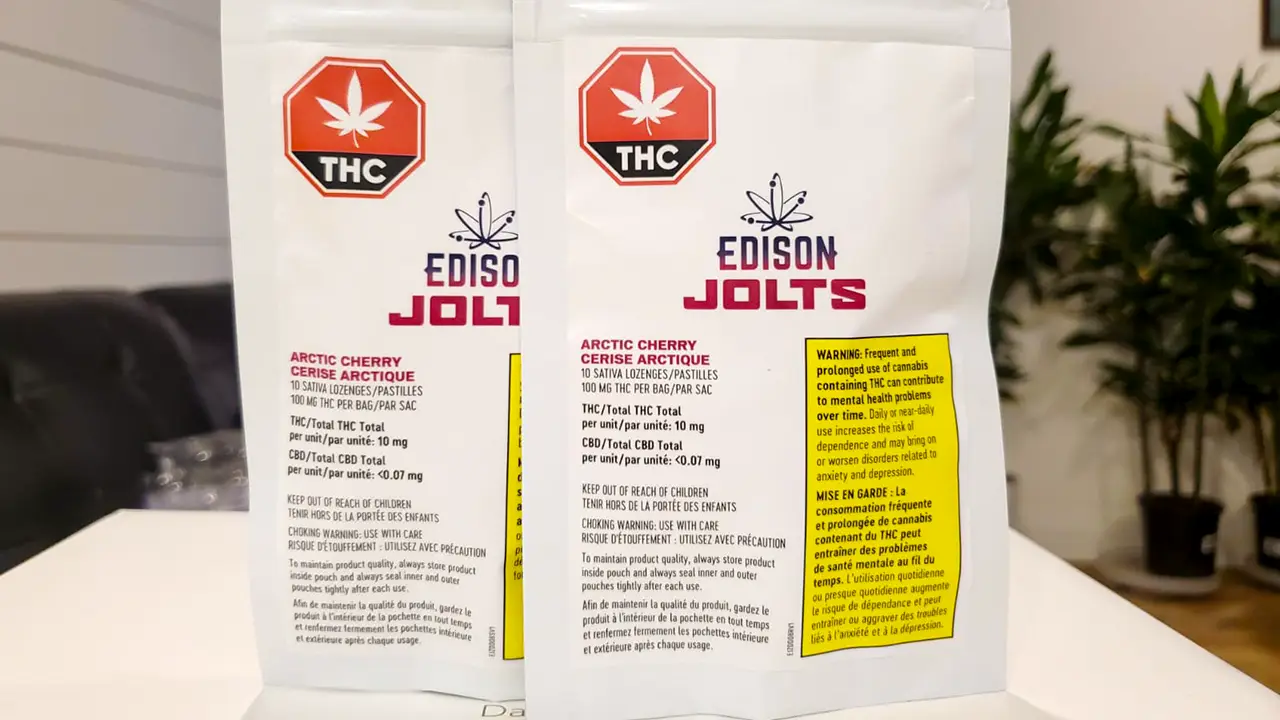 Image of a package of Organigram's Edison Jolts lozenges