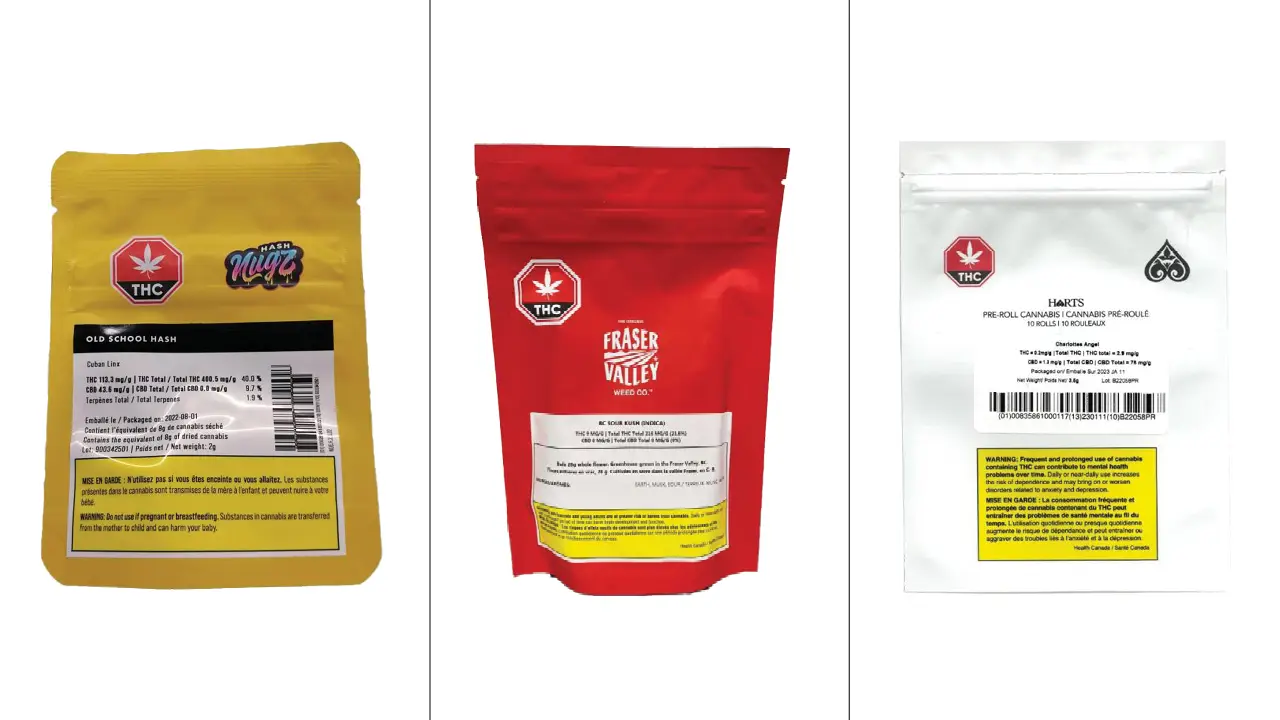 Image of recalled cannabis labels in Canada