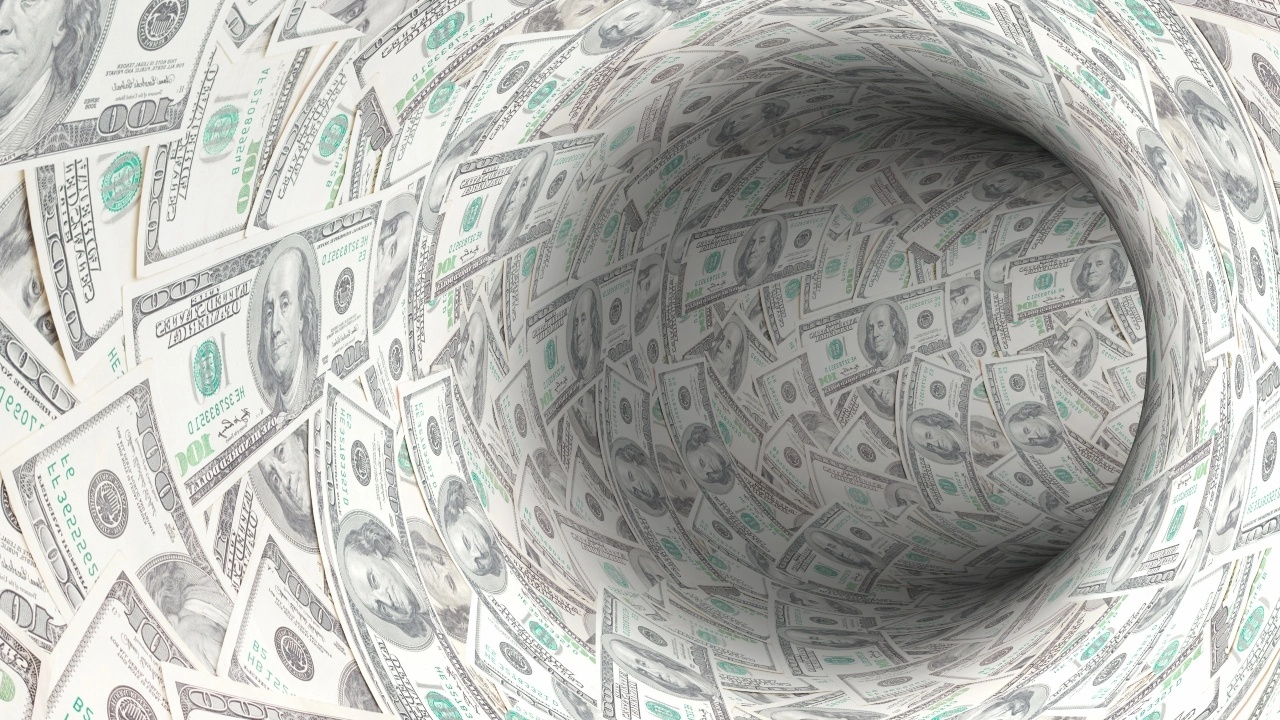 Image of $100 bills swirling into a tunnel