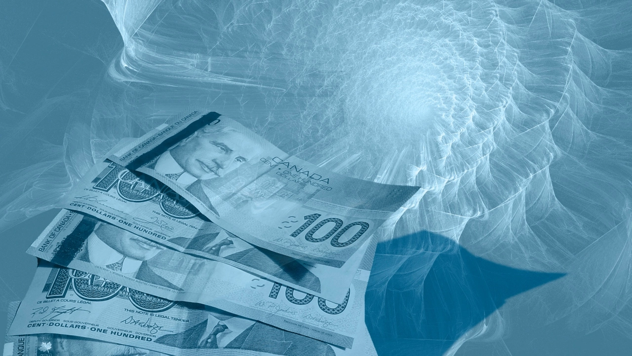 Image of Canadian money with a blue tint and blue background
