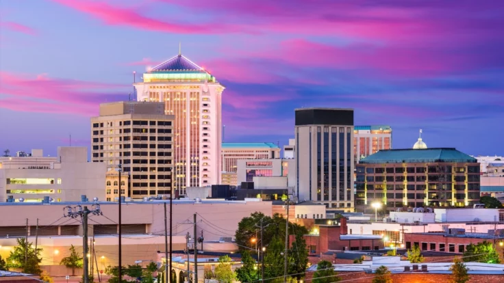 Image of Montgomery, Alabama, downtown skyline at night