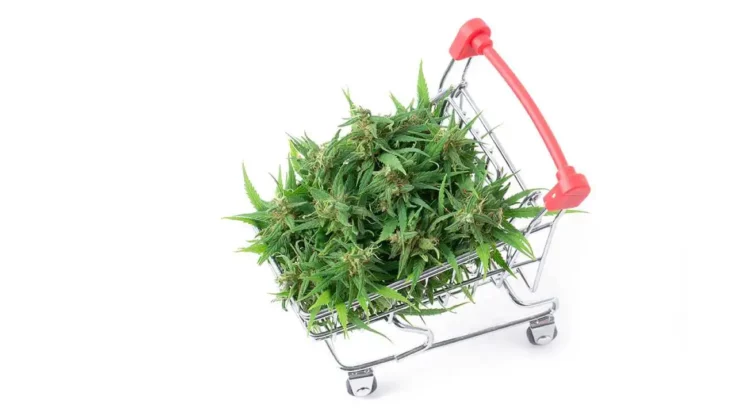 Image of cannabis flower in a shopping cart.