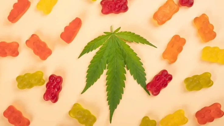 Image of gummies with a cannabis leaf