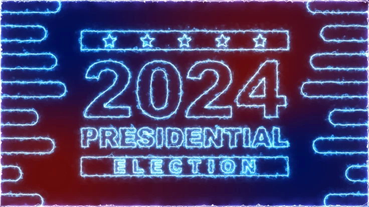Image of the words "2024 Presidential Election" in an electrified red and blue animation